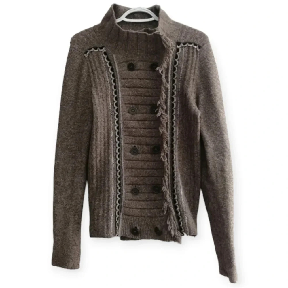 Free People Chenille Knit Double Breasted Cardigan Cuddle Bear Admiral Tan Small